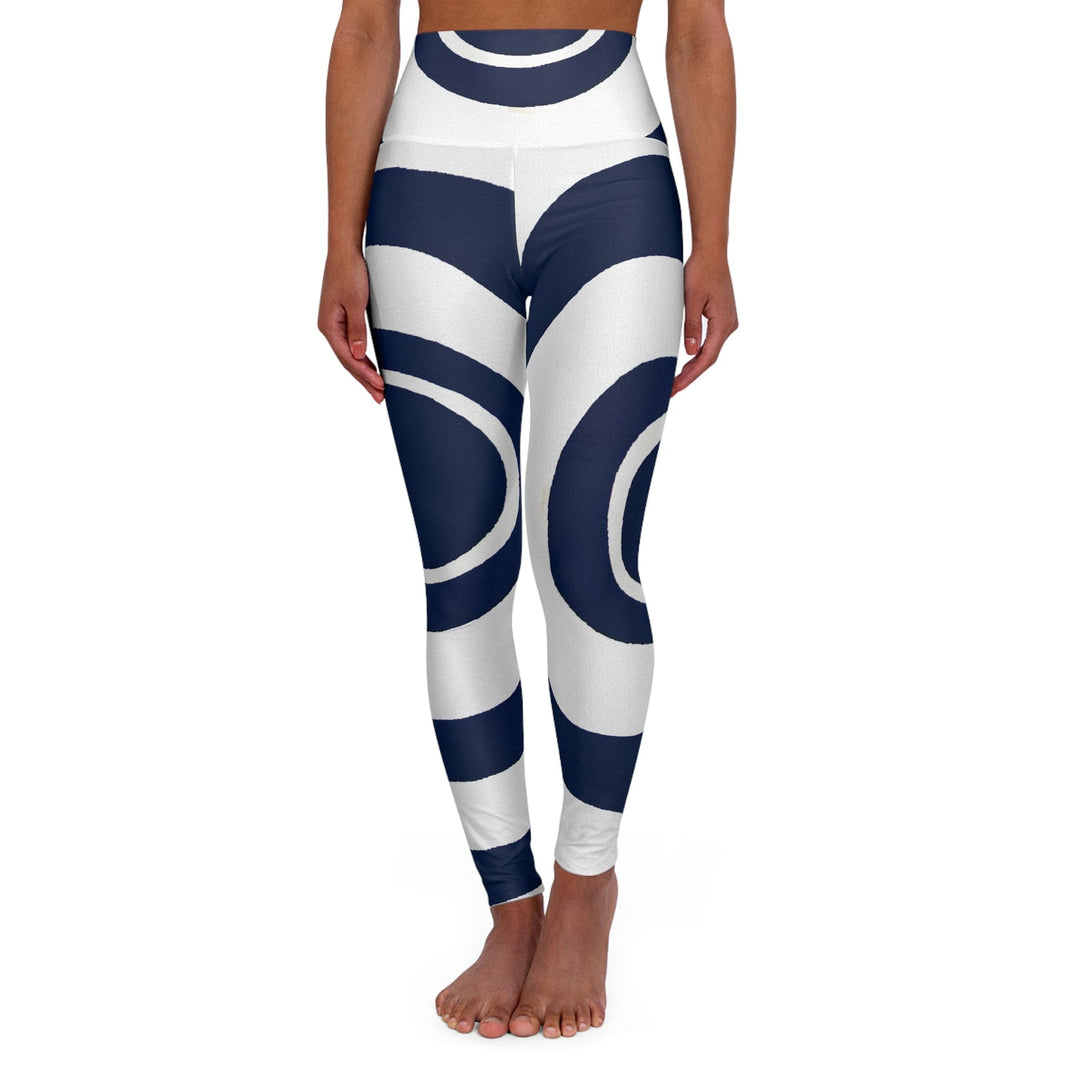 Womens High-waist Fitness Legging Yoga Pants Navy Blue and White Circular