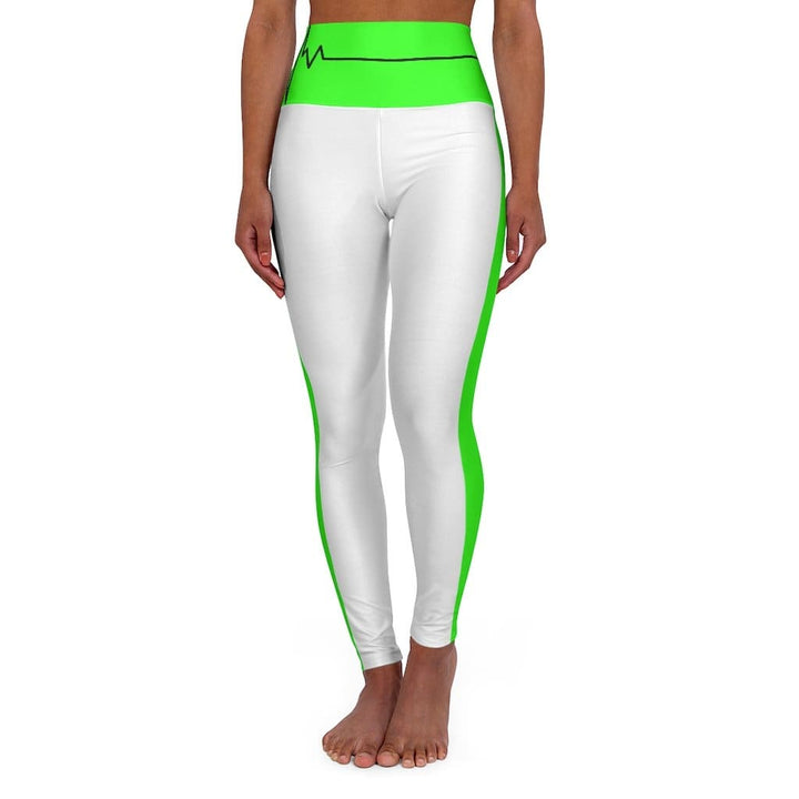 Womens High Waist Fitness Legging Yoga Pants Neon Green White Beating Heart