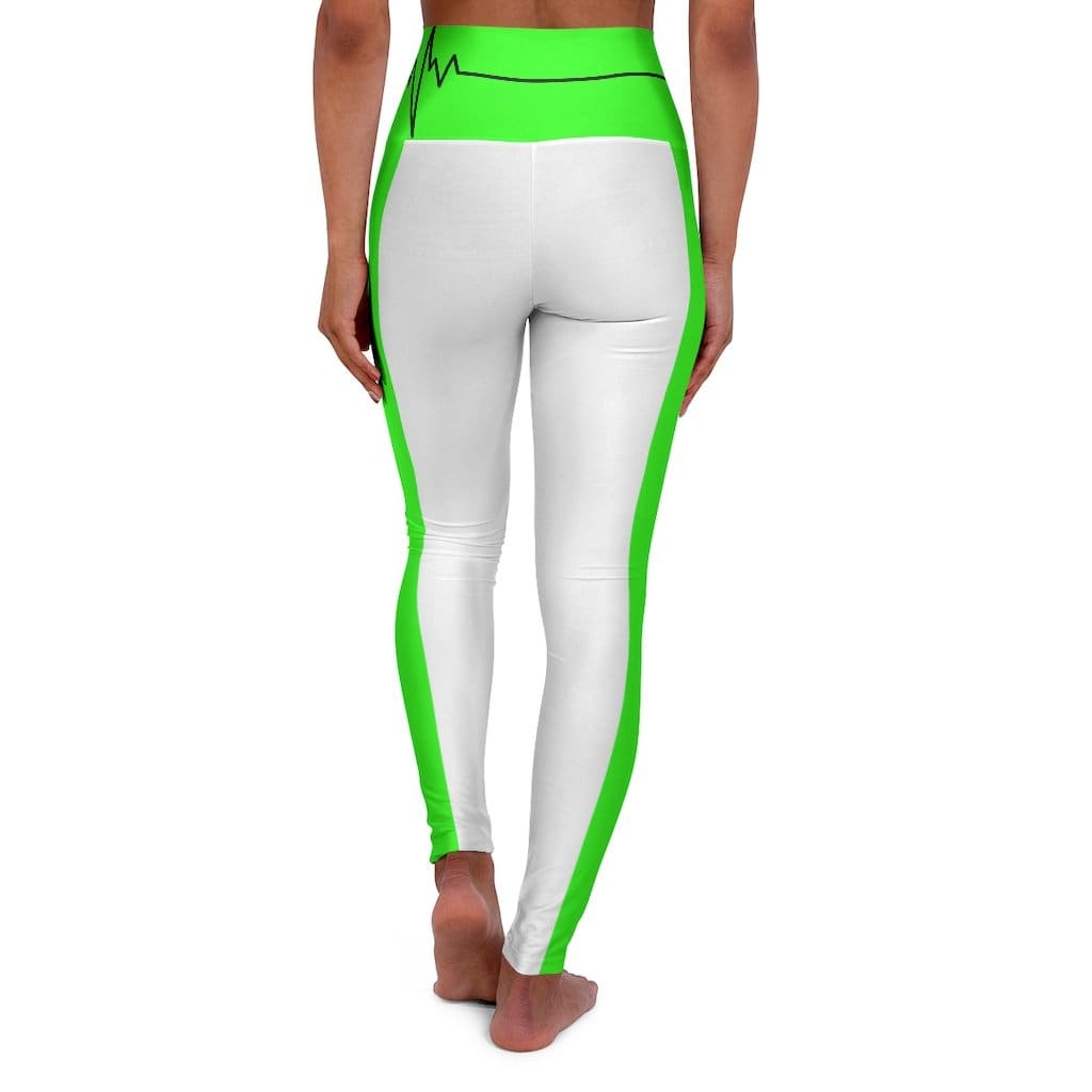 Womens High Waist Fitness Legging Yoga Pants Neon Green White Beating Heart