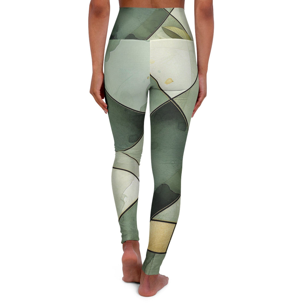 Womens High-waist Fitness Legging Yoga Pants Olive Green Mint Leaf Geometric