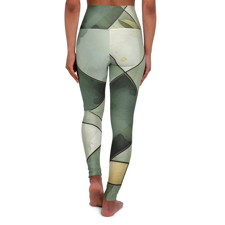 Womens High-waist Fitness Legging Yoga Pants - Olive Green Mint Leaf Geometric