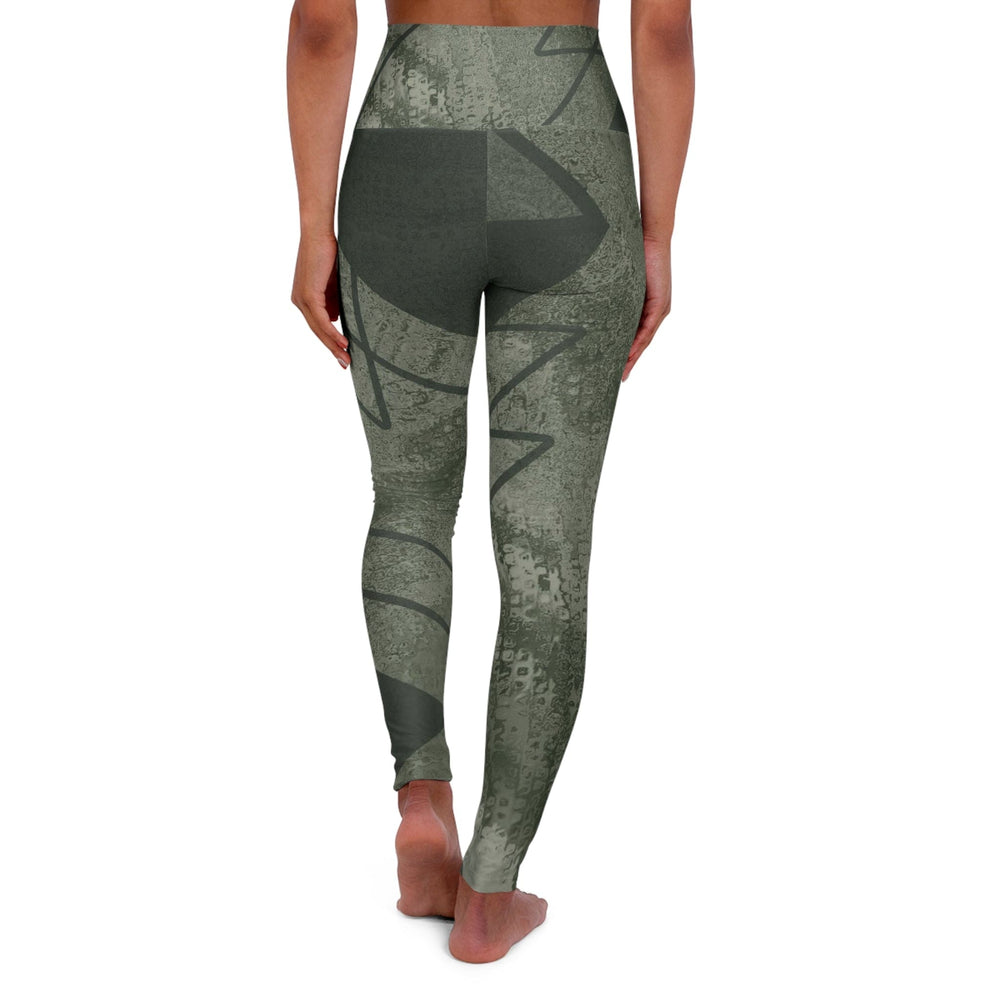 Womens High-waist Fitness Legging Yoga Pants Olive Green Triangular Colorblock