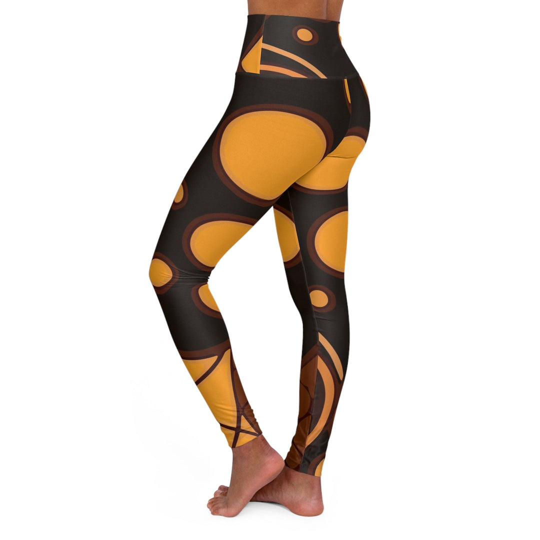 Womens High-waist Fitness Legging Yoga Pants - Orange Brown Spotted Print