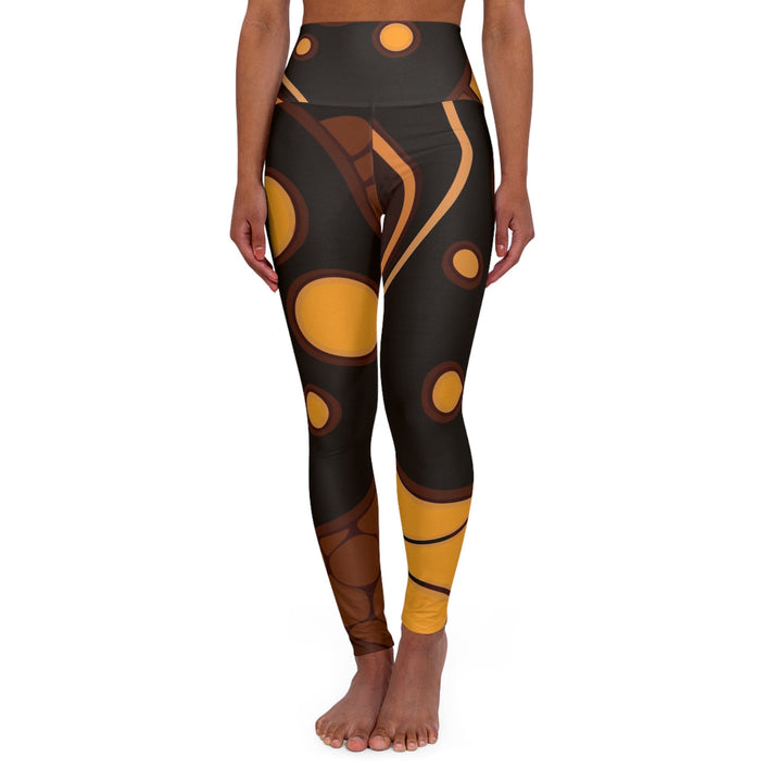 Womens High-waist Fitness Legging Yoga Pants - Orange Brown Spotted Print