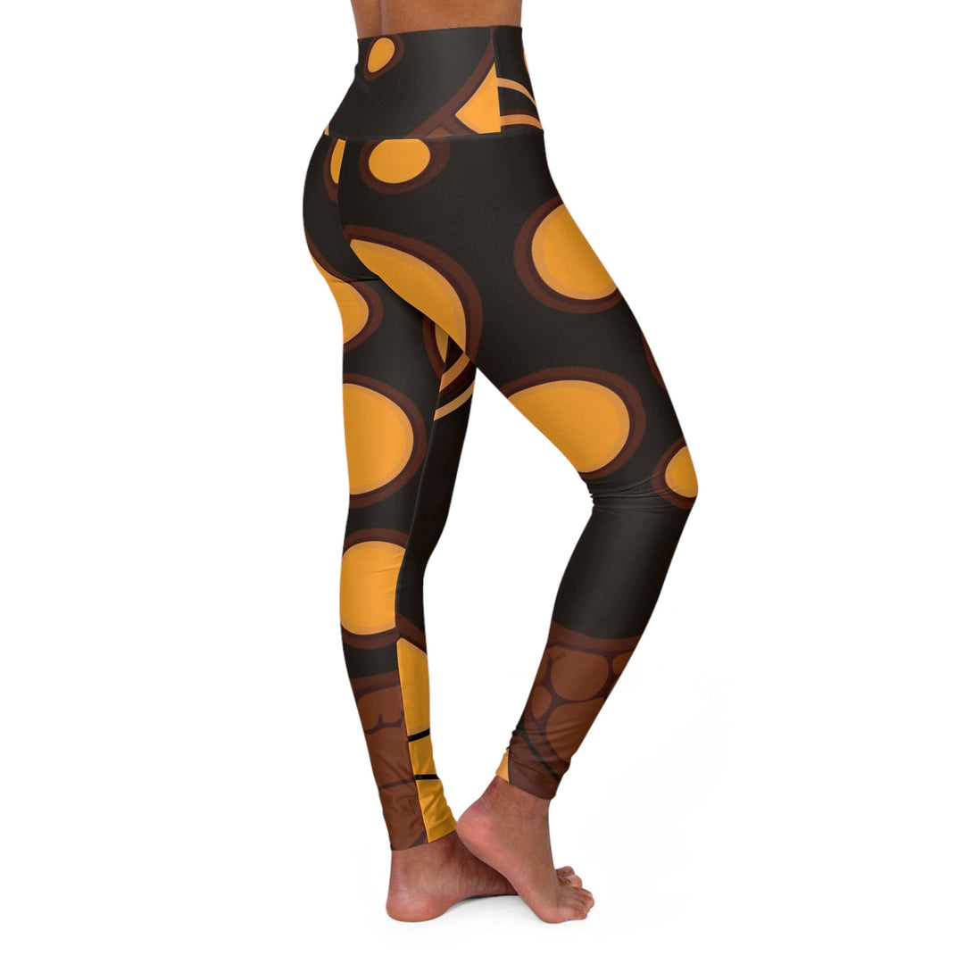 Womens High-waist Fitness Legging Yoga Pants - Orange Brown Spotted Print