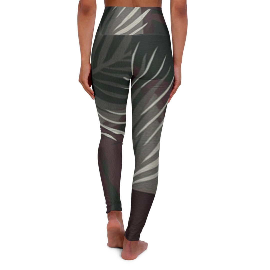 Womens High-waist Fitness Legging Yoga Pants - Palm Tree Leaves Maroon Green