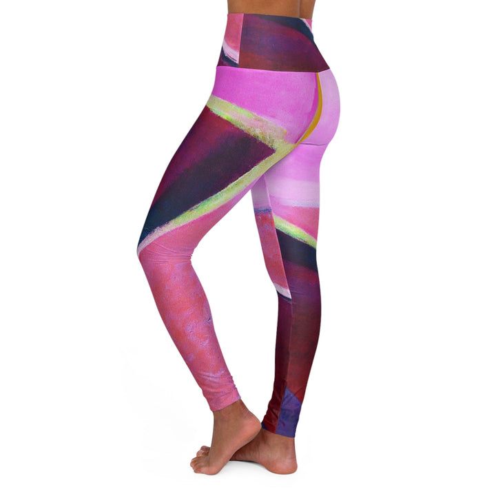 Womens High-waist Fitness Legging Yoga Pants Pink and Purple Pattern - Womens