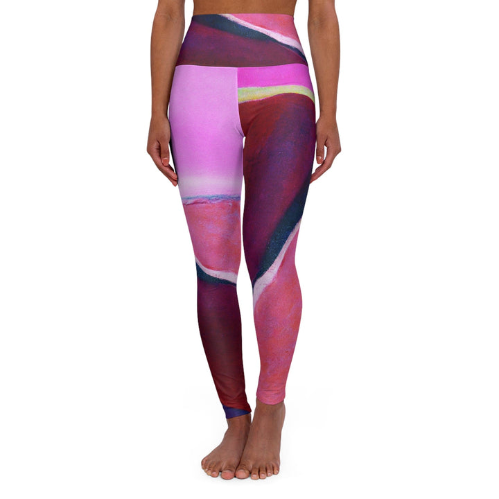 Womens High-waist Fitness Legging Yoga Pants Pink and Purple Pattern - Womens