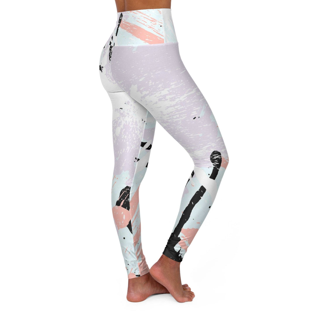 Womens High-waist Fitness Legging Yoga Pants - Pink Black Abstract Print