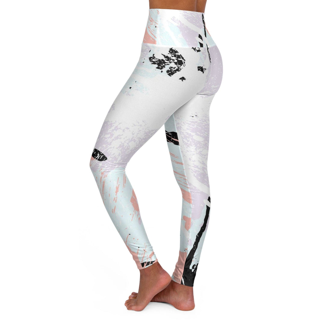 Womens High-waist Fitness Legging Yoga Pants - Pink Black Abstract Print