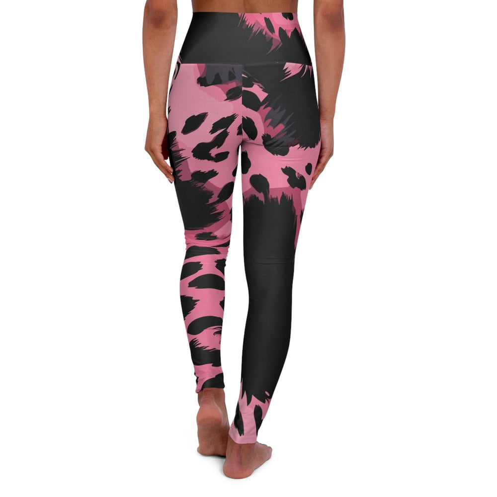 Womens High-waist Fitness Legging Yoga Pants Pink Black Spotted Print - Womens