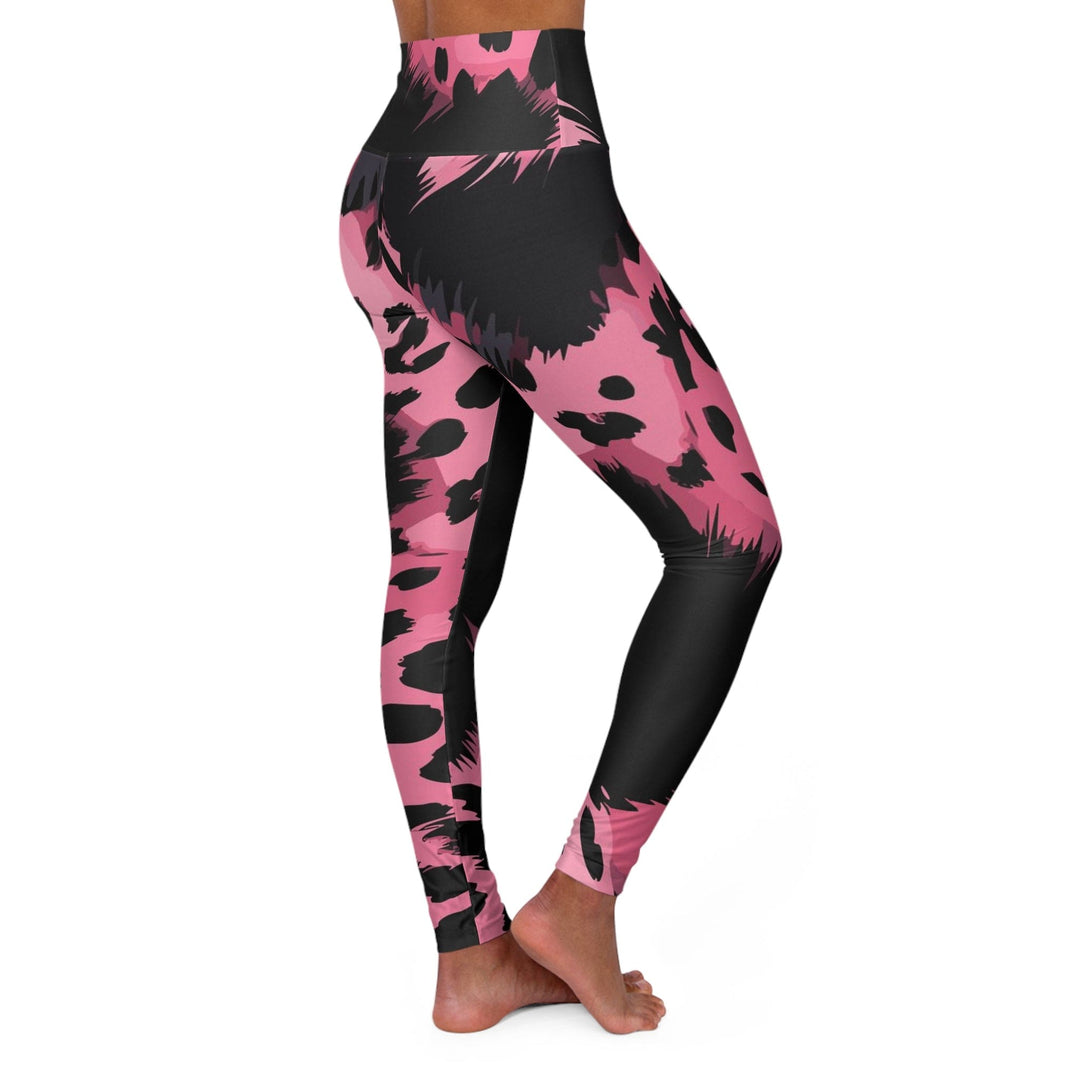 Womens High-waist Fitness Legging Yoga Pants - Pink Black Spotted Print