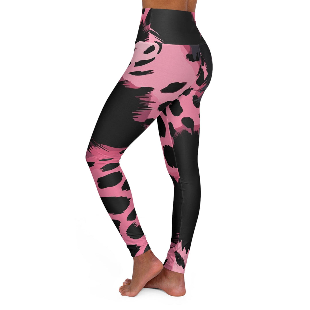 Womens High-waist Fitness Legging Yoga Pants - Pink Black Spotted Print