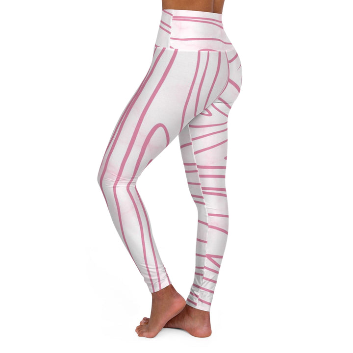 Womens High-waist Fitness Legging Yoga Pants Pink Line Art Sketch Print