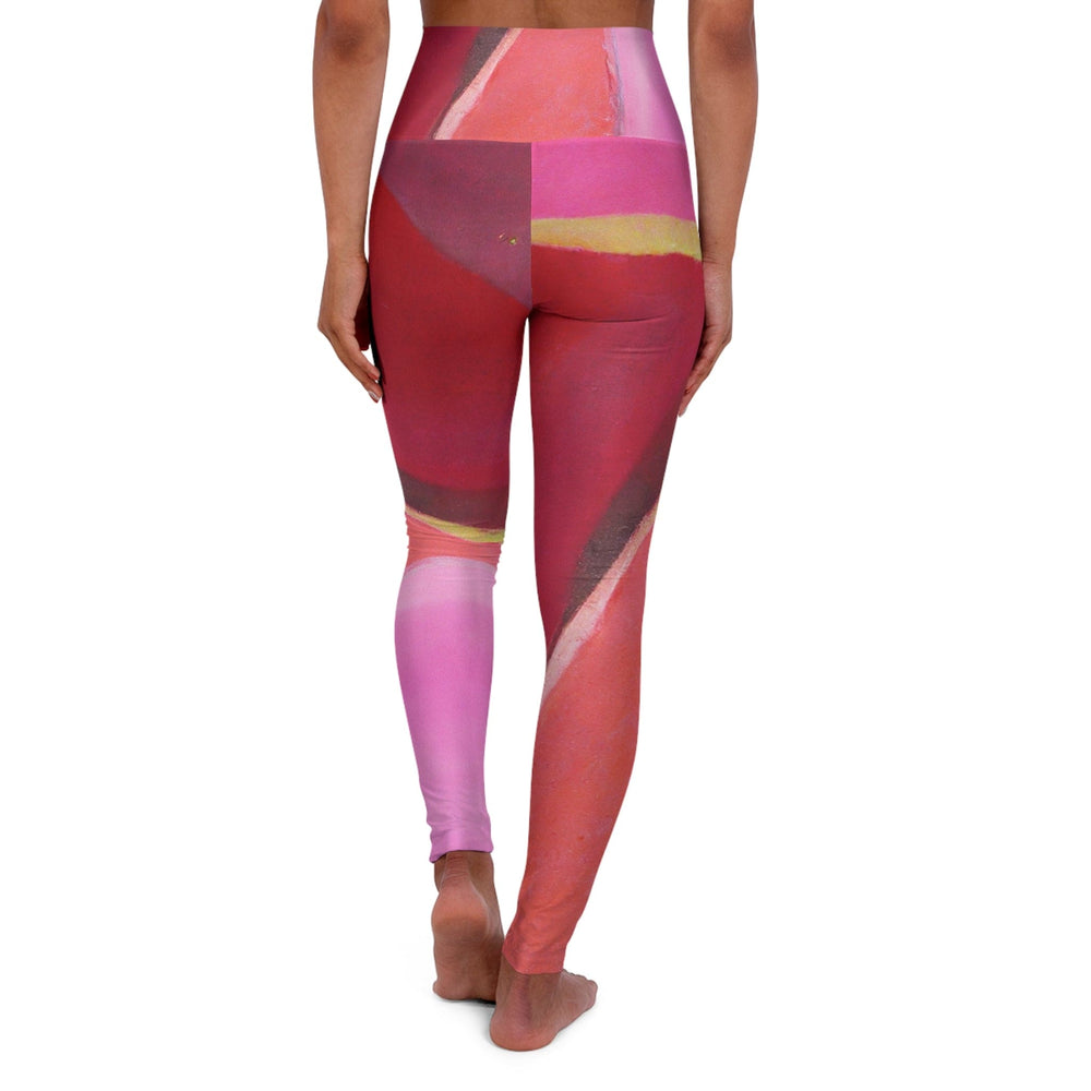 Womens High-waist Fitness Legging Yoga Pants Pink Mauve Red Geometric Pattern