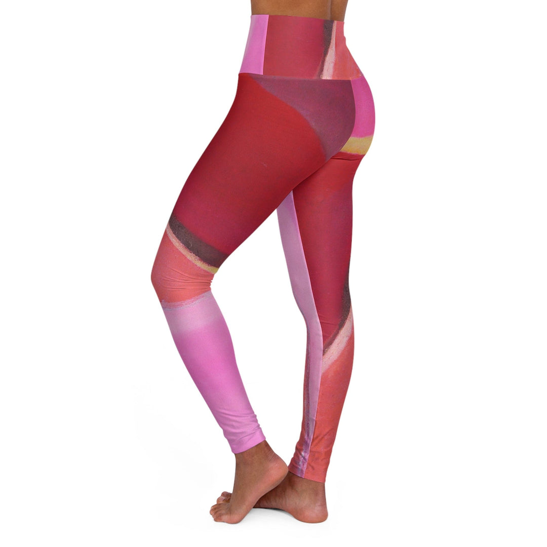 Womens High-waist Fitness Legging Yoga Pants - Pink Mauve Red Geometric Pattern