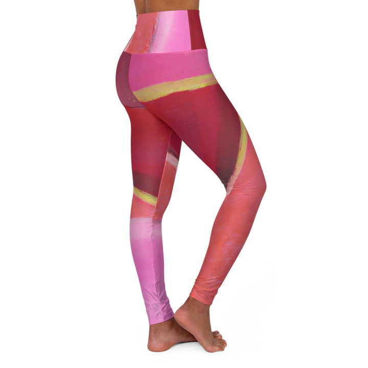 Womens High-waist Fitness Legging Yoga Pants - Pink Mauve Red Geometric Pattern