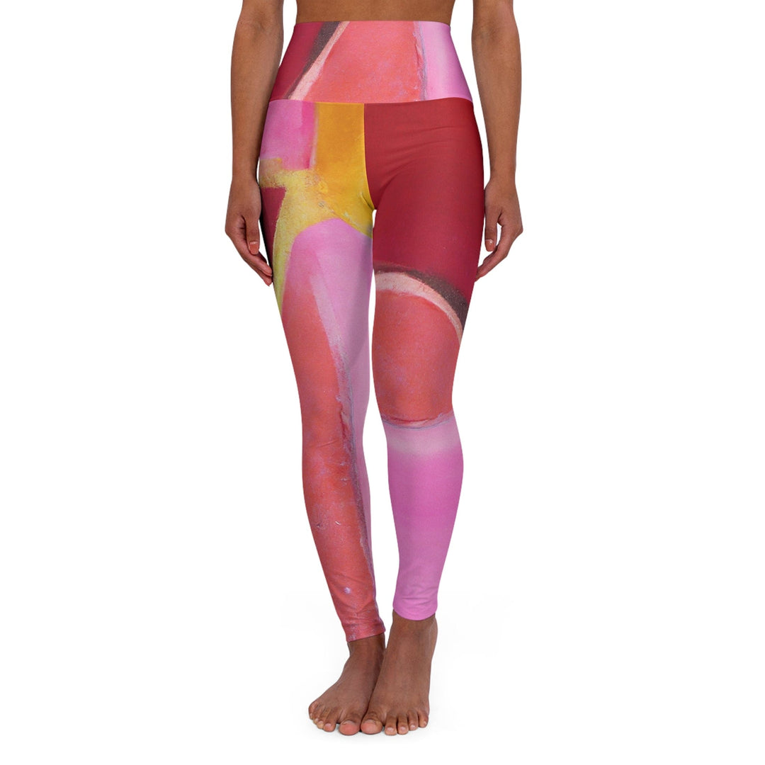 Womens High-waist Fitness Legging Yoga Pants Pink Mauve Red Geometric Pattern