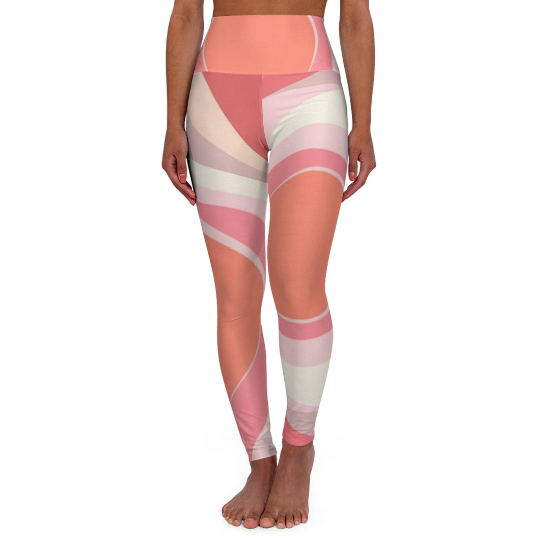 Womens High-waist Fitness Legging Yoga Pants - Pink White Boho Swirl Lines