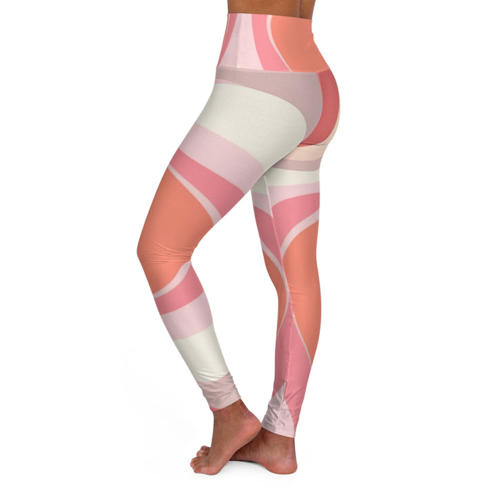 Womens High-waist Fitness Legging Yoga Pants - Pink White Boho Swirl Lines