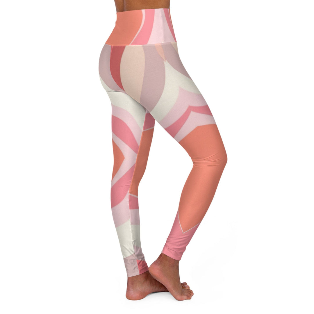 Womens High-waist Fitness Legging Yoga Pants - Pink White Boho Swirl Lines