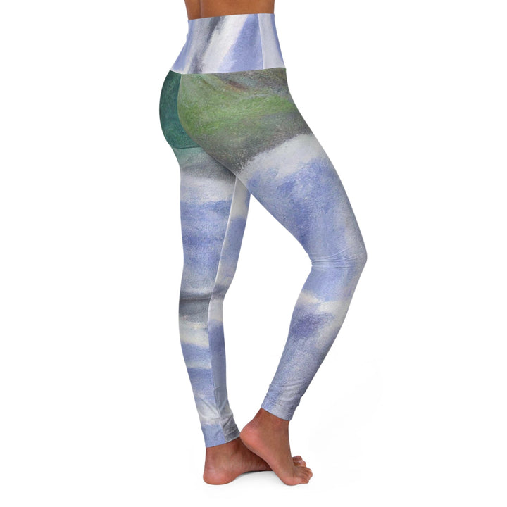 Womens High-waist Fitness Legging Yoga Pants Purple Watercolor Waterfall Green