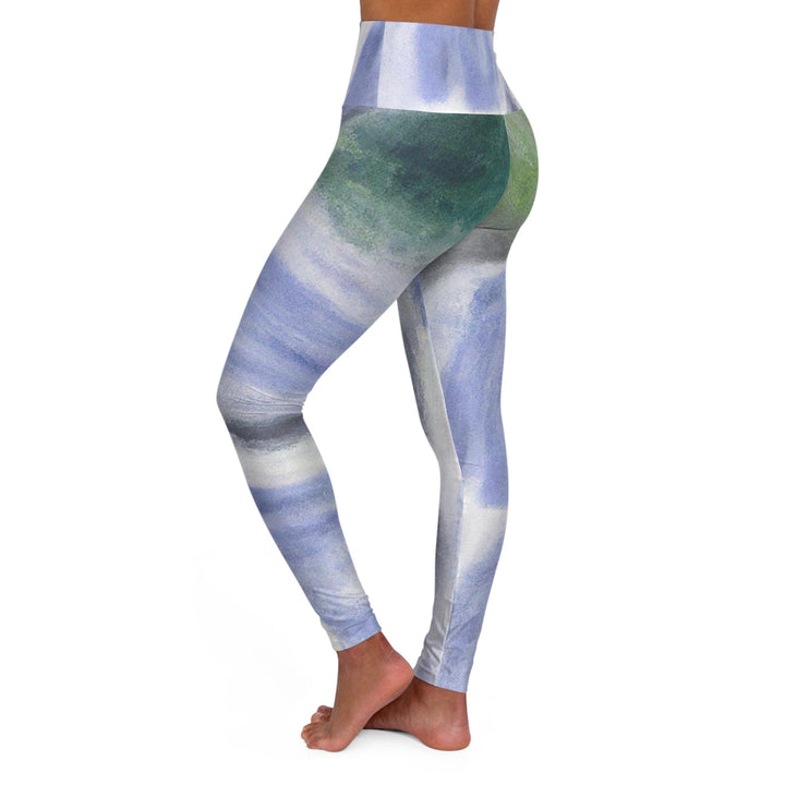 Womens High-waist Fitness Legging Yoga Pants Purple Watercolor Waterfall Green