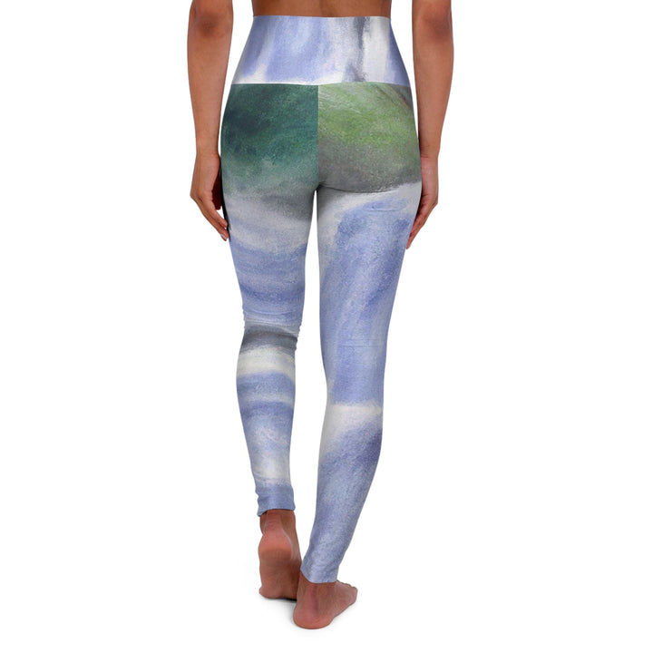 Womens High-waist Fitness Legging Yoga Pants Purple Watercolor Waterfall Green