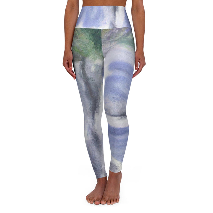 Womens High-waist Fitness Legging Yoga Pants Purple Watercolor Waterfall Green