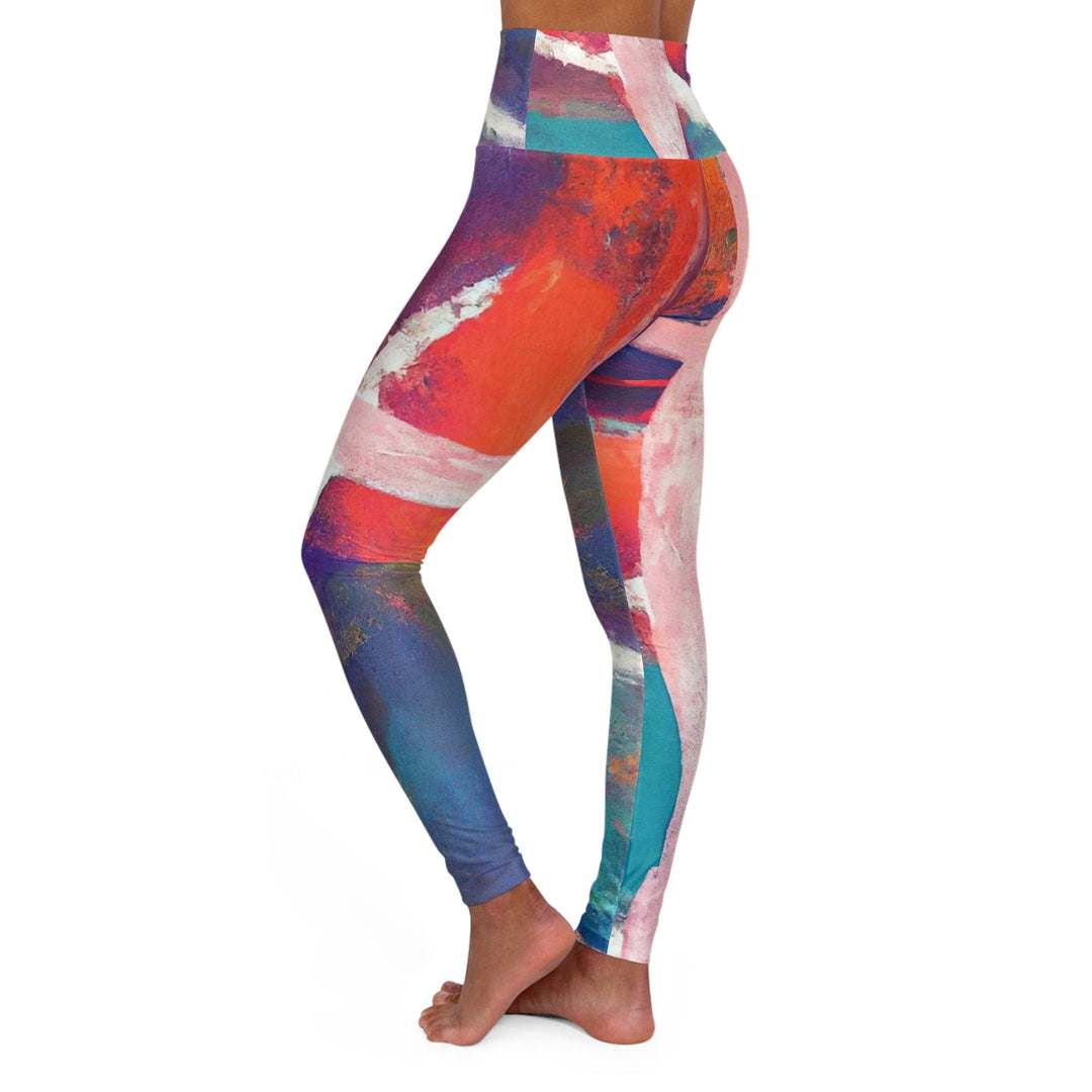 Womens High-waist Fitness Legging Yoga Pants - Red Blue Multicolor Abstract