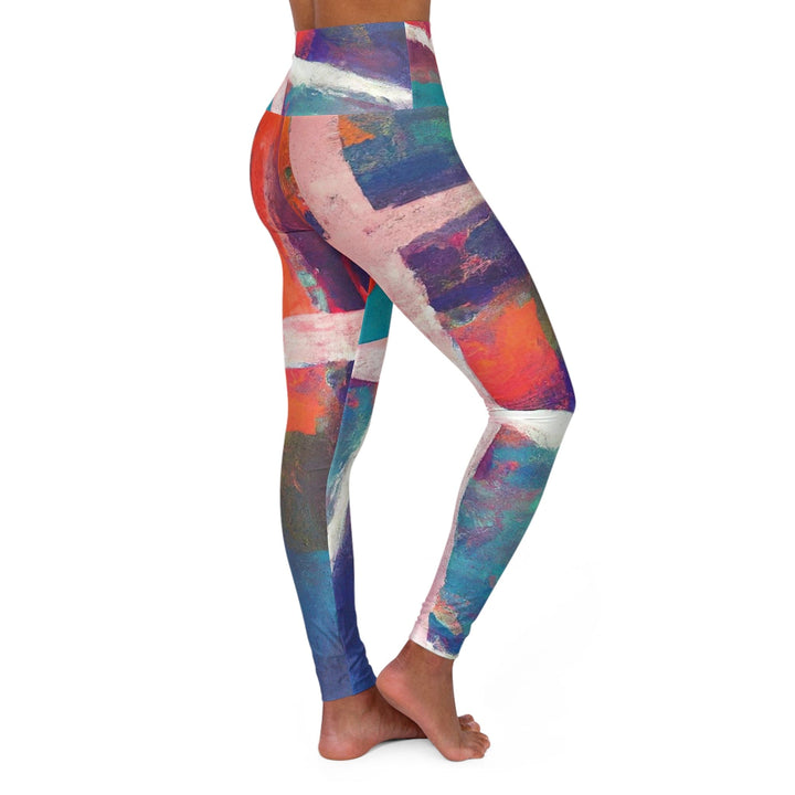 Womens High-waist Fitness Legging Yoga Pants - Red Blue Multicolor Abstract