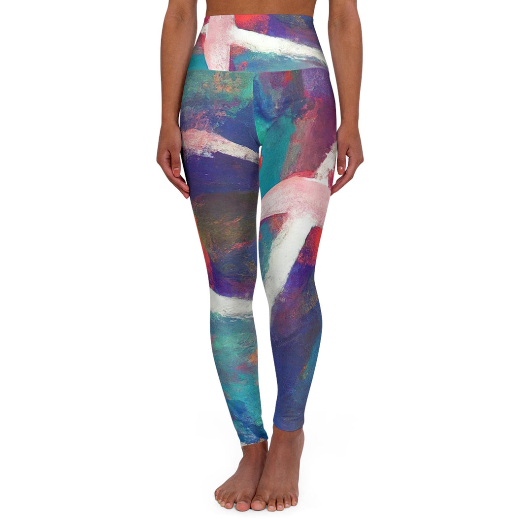 Womens High-waist Fitness Legging Yoga Pants Red Blue Multicolor Abstract Print