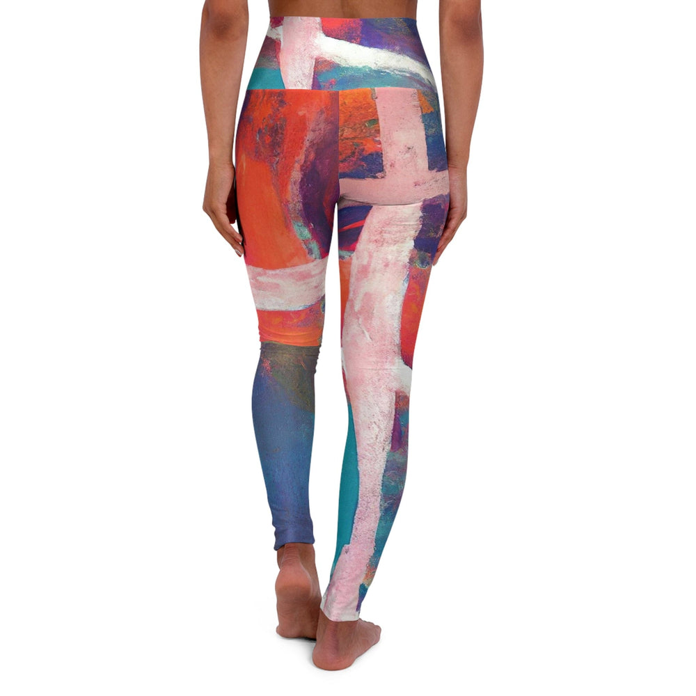 Womens High-waist Fitness Legging Yoga Pants Red Blue Multicolor Abstract Print