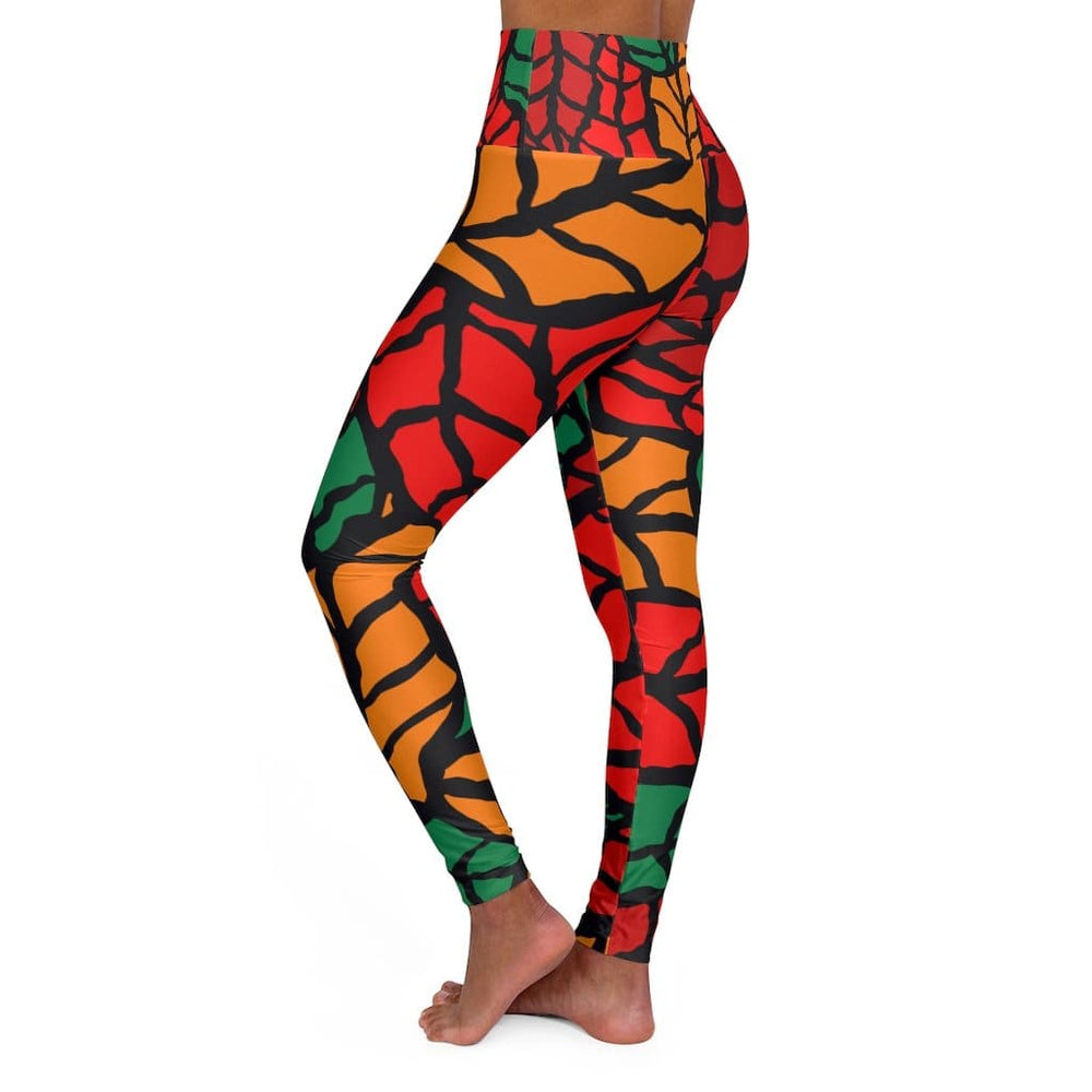 Womens High-waist Fitness Legging Yoga Pants - Red Green Autumn Leaf - Womens