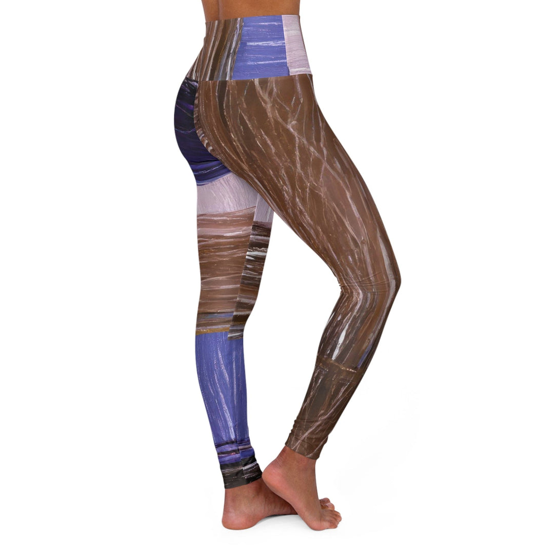 Womens High-waist Fitness Legging Yoga Pants - Rustic Brown Interweave Print