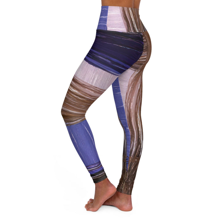 Womens High-waist Fitness Legging Yoga Pants - Rustic Brown Interweave Print