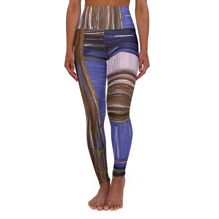Womens High-waist Fitness Legging Yoga Pants - Rustic Brown Interweave Print