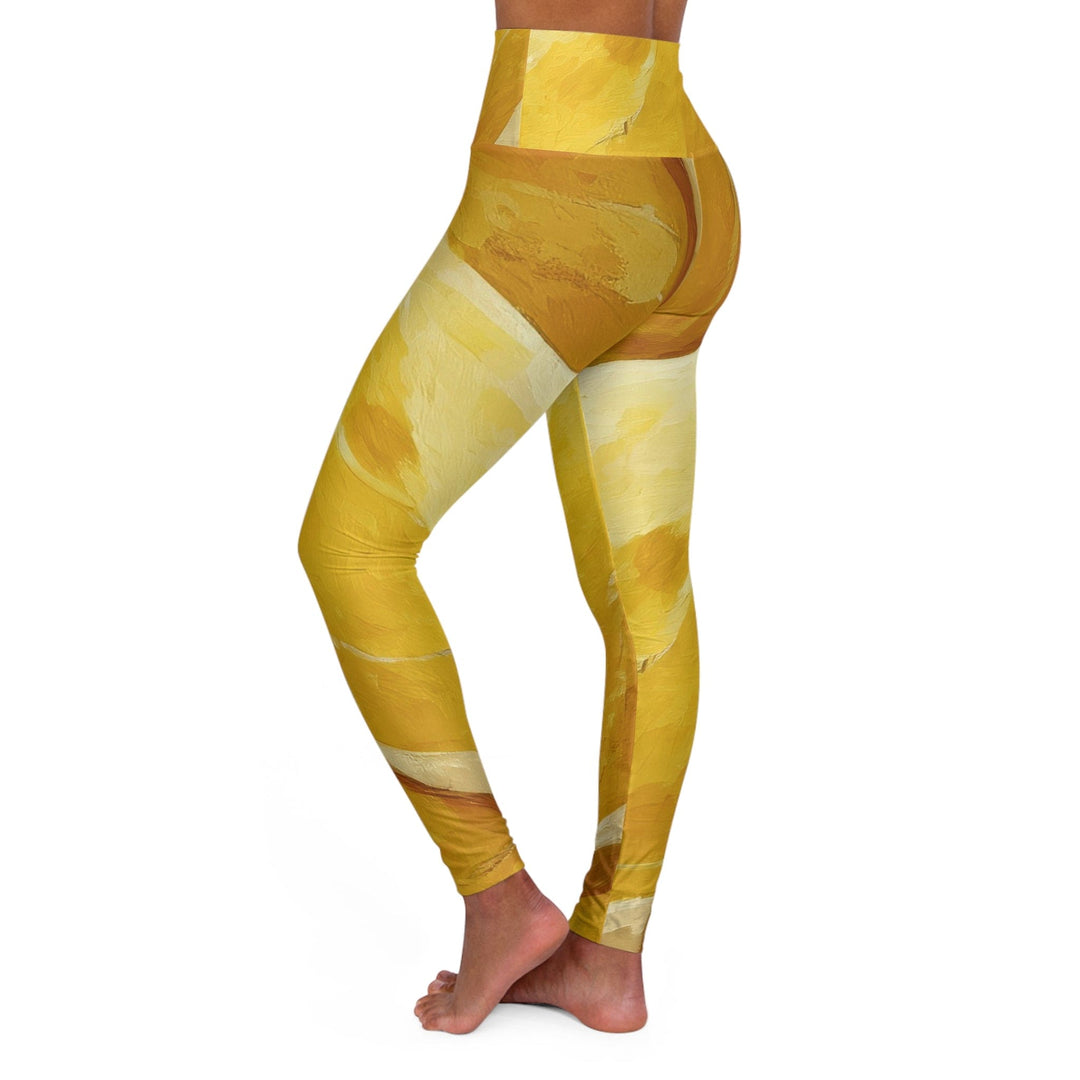 Womens High-waist Fitness Legging Yoga Pants - Rustic Yellow Stone Print