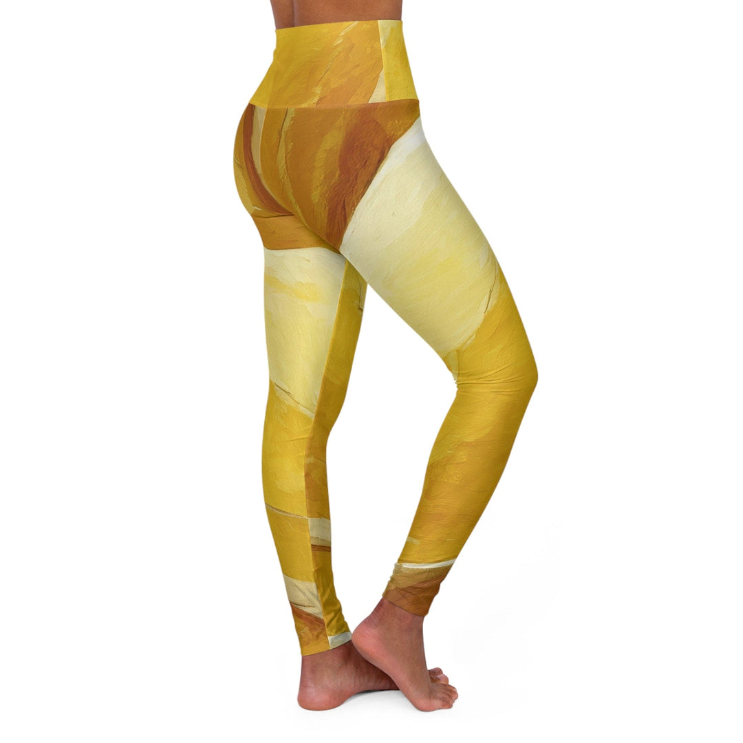 Womens High-waist Fitness Legging Yoga Pants - Rustic Yellow Stone Print