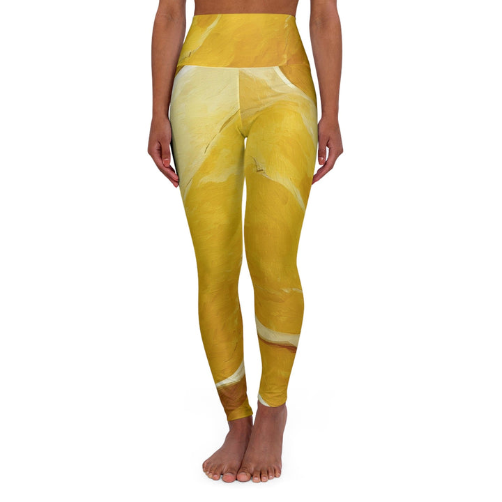 Womens High-waist Fitness Legging Yoga Pants - Rustic Yellow Stone Print