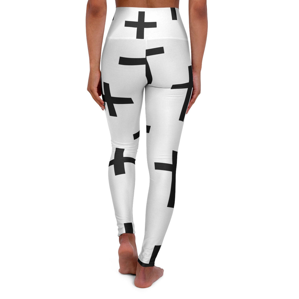 Womens High-waist Fitness Legging Yoga Pants White Black Cross Print - Womens