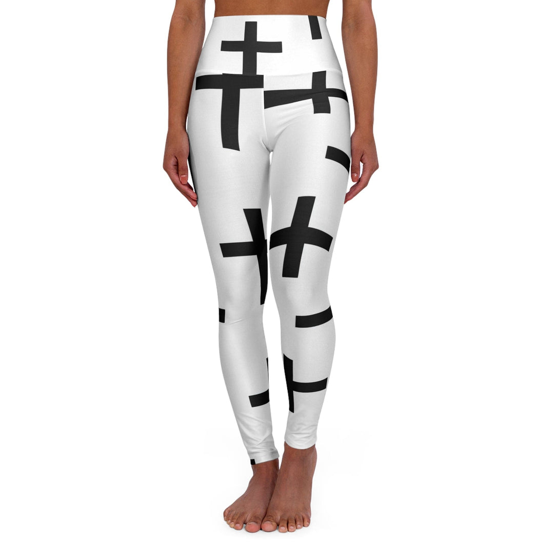 Womens High-waist Fitness Legging Yoga Pants White Black Cross Print - Womens