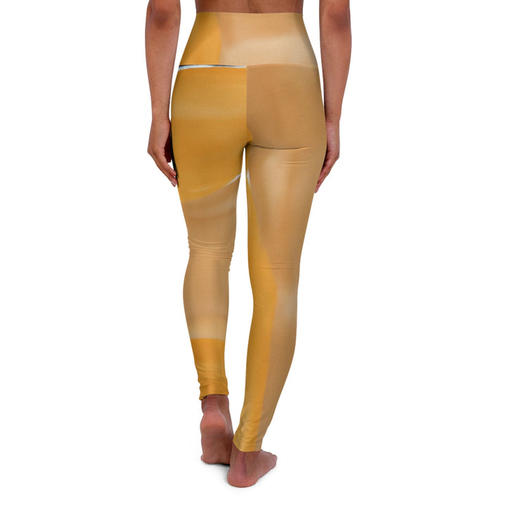 Womens High-waist Fitness Legging Yoga Pants - Yellow Brown Abstract Pattern