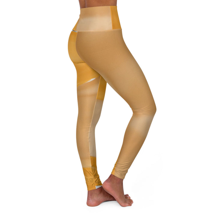 Womens High-waist Fitness Legging Yoga Pants - Yellow Brown Abstract Pattern