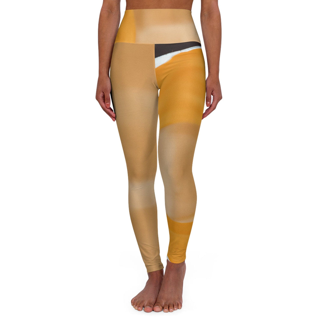 Womens High-waist Fitness Legging Yoga Pants Yellow Brown Abstract Pattern