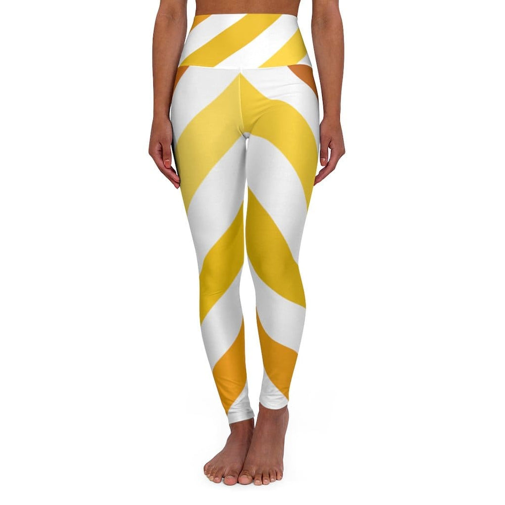 Womens High-waist Fitness Legging Yoga Pants Yellow White Herringbone - Womens