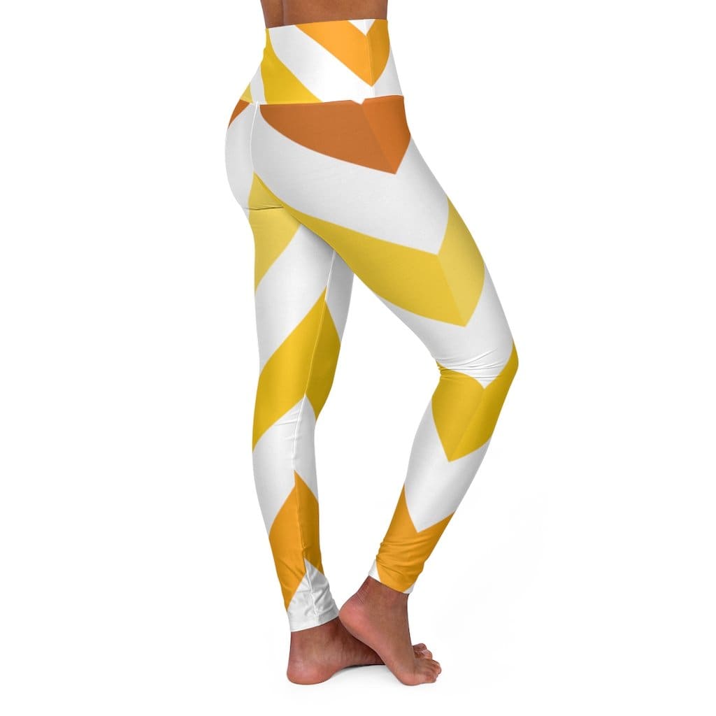 Womens High-waist Fitness Legging Yoga Pants Yellow White Herringbone - Womens