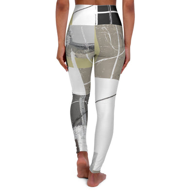 Womens High Waist Fitness Leggings Abstract Brown Geometric Shapes - Womens