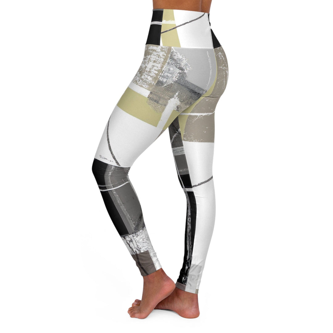 Womens High Waist Fitness Leggings Abstract Brown Geometric Shapes - Womens