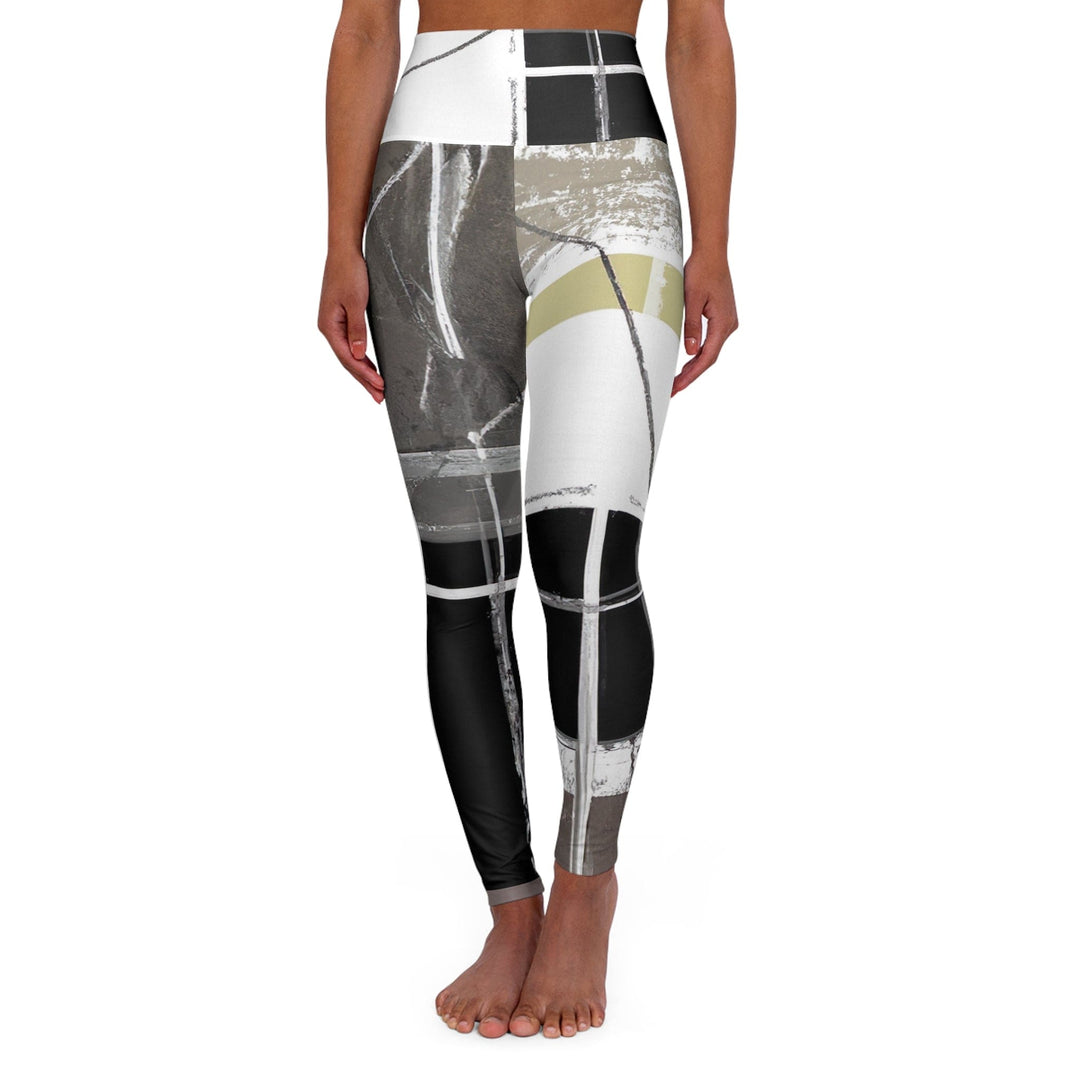 Womens High Waist Fitness Leggings Abstract Brown Geometric Shapes - Womens